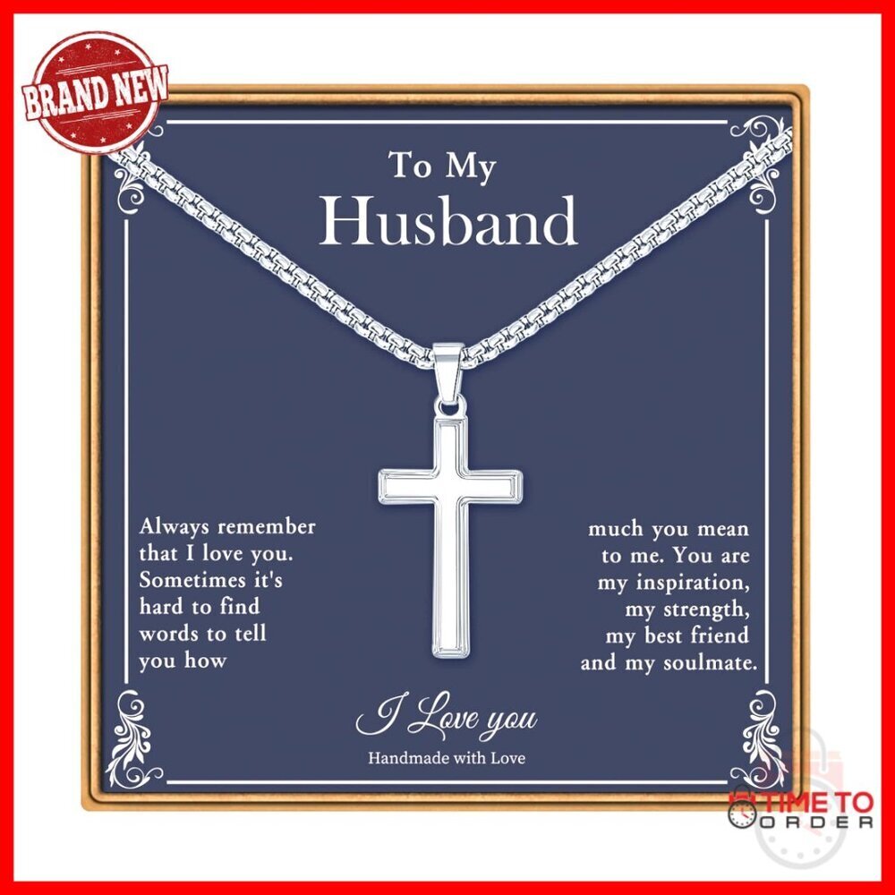 Stainless Steel Cross Necklace for Men, 20 Inch Chain, Gift Ready